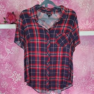 Torrid Red and Blue Plaid Button Down Shirt